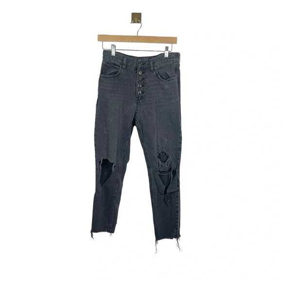 Free People Blossom High Rise Distressed Rigid Jeans in Black Size 27 - Picture 7 of 14